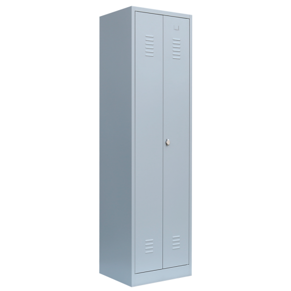 Garderobenspind, 2 Abteile mittig schließend, H 1800 x B 500 x T 500 mm, lichtgrau - KONFIGURIERBAR