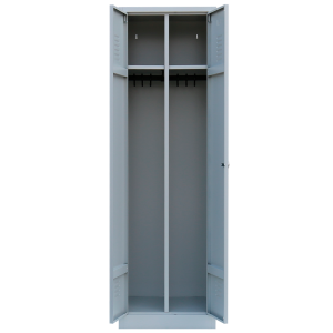 Garderobenspind, 2 Abteile mittig schließend, H 1800 x B 500 x T 500 mm, lichtgrau - KONFIGURIERBAR