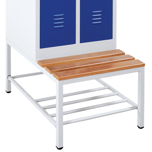 Sitzbankuntergestell mit Schuhrost, Sitzauflagen buche, 400 x 315 x 800 mm, lichtgrau - KONFIGURIERBAR