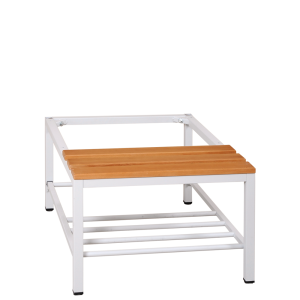 Sitzbankuntergestell mit Schuhrost, Sitzauflagen buche, 400 x 315 x 800 mm, lichtgrau - KONFIGURIERBAR