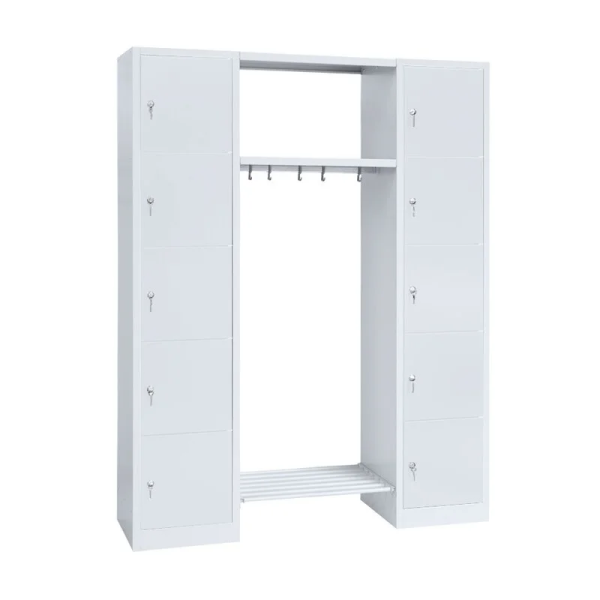 Garderobe, 2 Abteile, je 5 Fächer rechts/links, H 1800 x B 1430 x T 500 mm, lichtgrau - KONFIGURIERBAR
