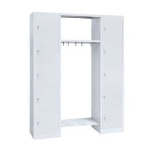 Garderobe, 2 Abteile, je 5 Fächer rechts/links, H 1800 x B 1430 x T 500 mm, lichtgrau - KONFIGURIERBAR