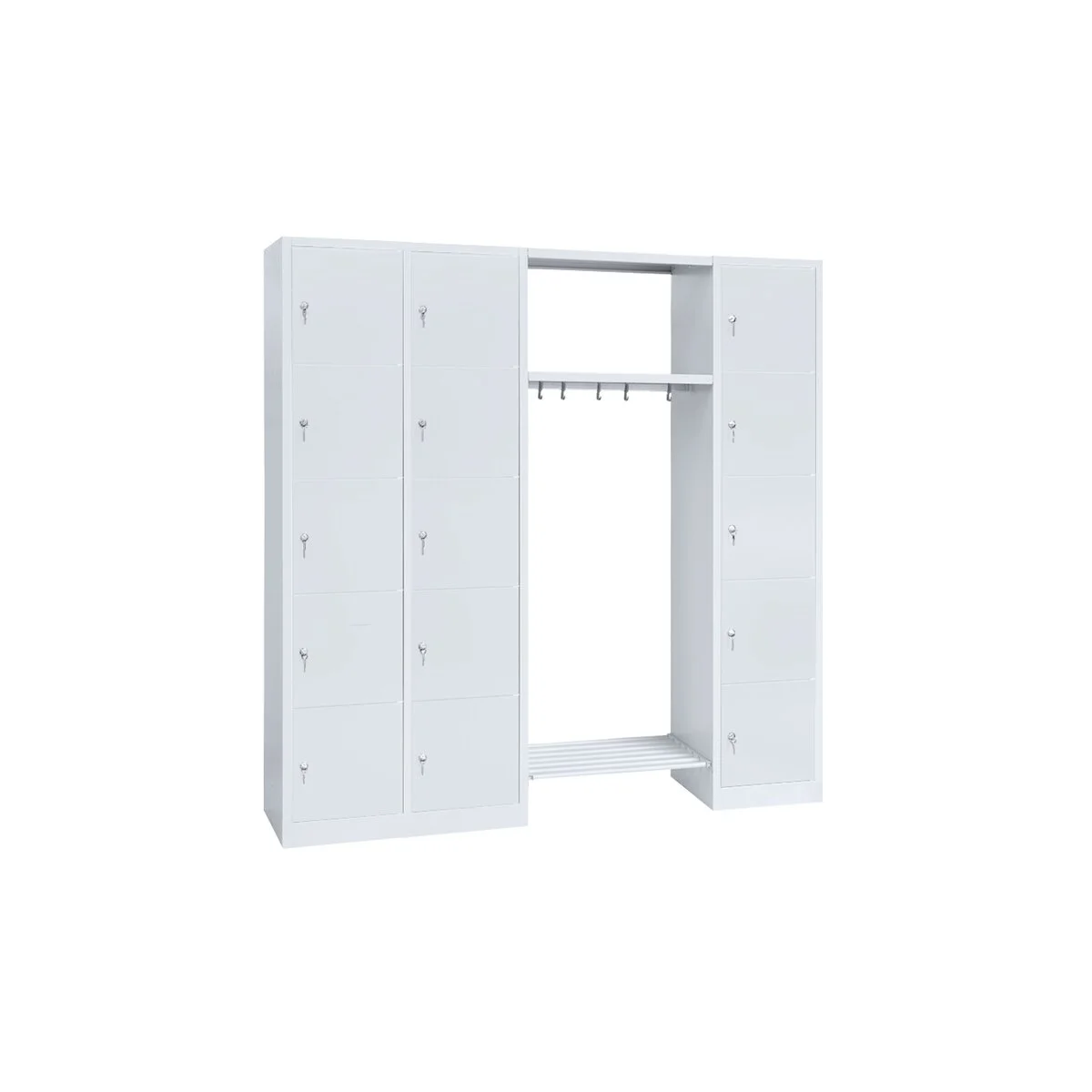 Garderobe, 2 Abteile links, 1 Abteil rechts, je 5 Fäche