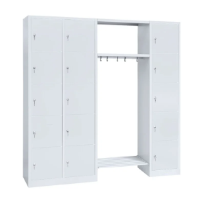 Garderobe, 2 Abteile links, 1 Abteil rechts, je 5 Fächer, H 1800 x B 1915 x T 500 mm, lichtgrau - KONFIGURIERBAR