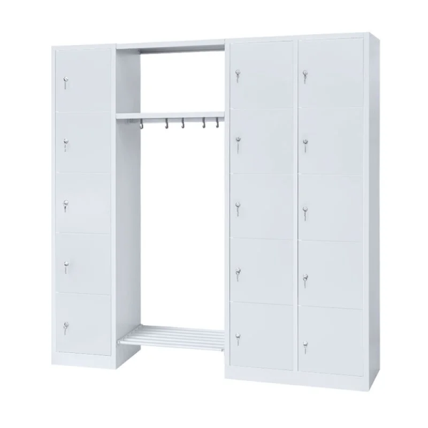 Garderobe, 1 Abteil links, 2 Abteile rechts, je 5 Fächer, H 1800 x B 1915 x T 500 mm, lichtgrau - KONFIGURIERBAR