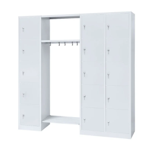 Garderobe, 1 Abteil links, 2 Abteile rechts, je 5 Fächer, H 1800 x B 1915 x T 500 mm, lichtgrau - KONFIGURIERBAR