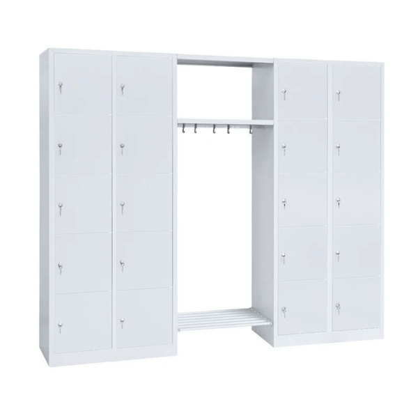 Garderobe, 2 Abteile links, 2 Abteile rechts, je 5 Fächer, H 1800 x B 2400 x T 500 mm, lichtgrau - KONFIGURIERBAR