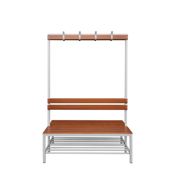 Doppelseitige Sitzbankgarderobe mit Schuhrost, 400/1825 x 1200 x 800 mm, lichtgrau/buche - KONFIGURIERBAR