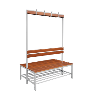 Doppelseitige Sitzbankgarderobe mit Schuhrost, 400/1825 x 1200 x 800 mm, lichtgrau/buche - KONFIGURIERBAR