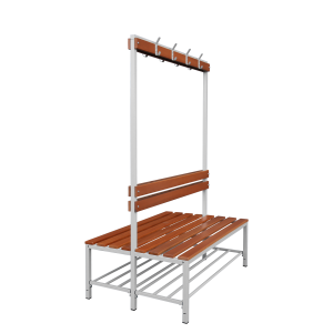 Doppelseitige Sitzbankgarderobe mit Schuhrost, 400/1825 x 1200 x 800 mm, lichtgrau/buche - KONFIGURIERBAR