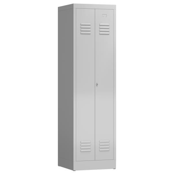 ClassiX Garderobenspind, 2 Abteile mittig schließend, H 1800 x B 500 x T 500 mm, lichtgrau - KONFIGURIERBAR