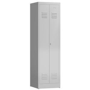 ClassiX Garderobenspind, 2 Abteile mittig schließend, H 1800 x B 500 x T 500 mm, lichtgrau - KONFIGURIERBAR